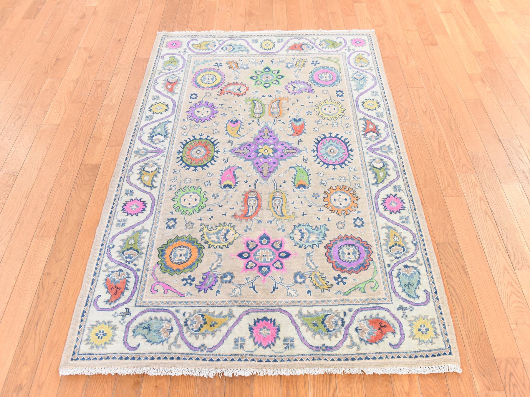 Ivory 4'0" x 5'9" Tribal & Geometric Hand knotted Wool Rug - Sku: O078679