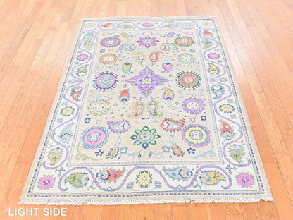 Ivory 4'0" x 5'9" Tribal & Geometric Hand knotted Wool Rug - Sku: O078679