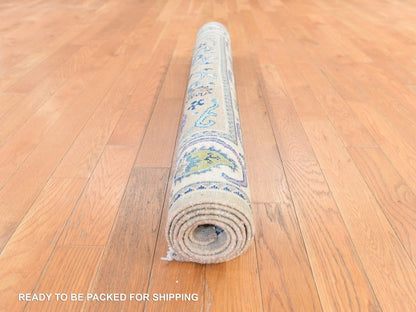 Ivory 4'0" x 5'9" Tribal & Geometric Hand knotted Wool Rug - Sku: O078679