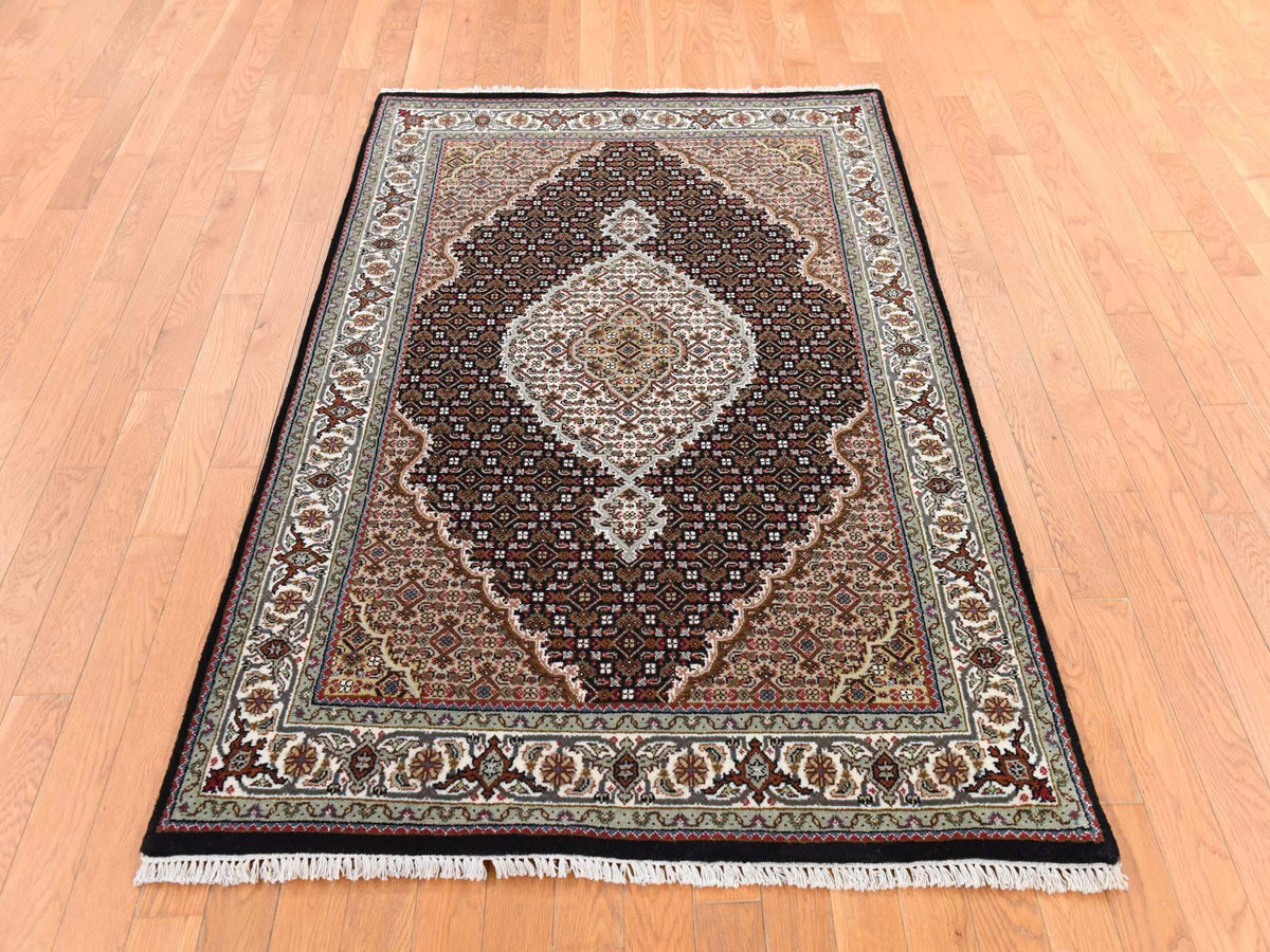 Tabriz Fine Oriental hand-knotted wool rug in Black & Ivory, 4' x 6' — SKU O078681 (view 2)