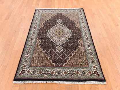 Tabriz Fine Oriental hand-knotted wool rug in Black & Ivory, 4' x 6' — SKU O078681 (view 2)