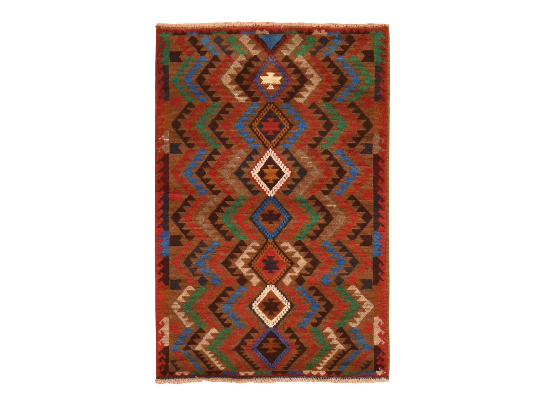 Brown 3'0" x 4'6" Tribal & Geometric Hand knotted Wool Rug - Sku: O078682