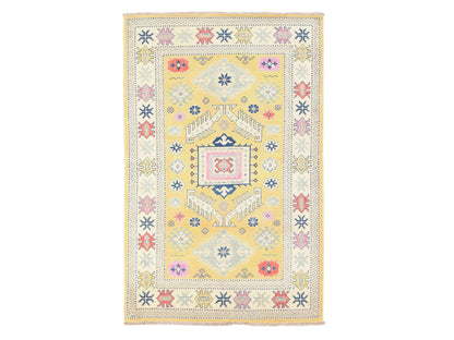 Yellow 4'0" x 6'4" Kazak Hand knotted Wool Rug - Sku: O078684