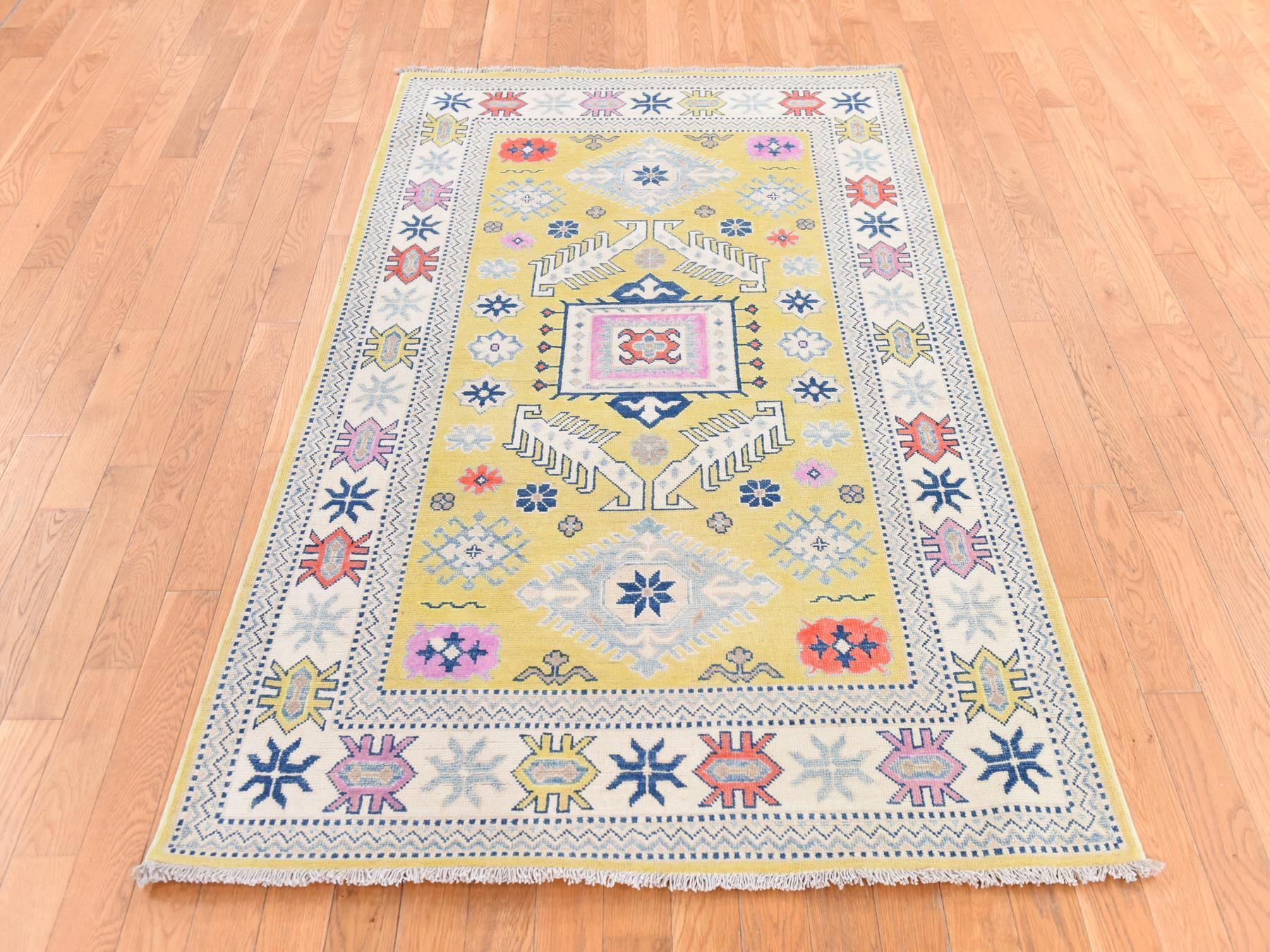 Kazak Kazak hand-knotted wool rug in Yellow & Ivory, 4' x 6'4" — SKU O078684 (view 2)