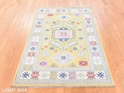 Yellow 4'0" x 6'4" Kazak Hand knotted Wool Rug - Sku: O078684
