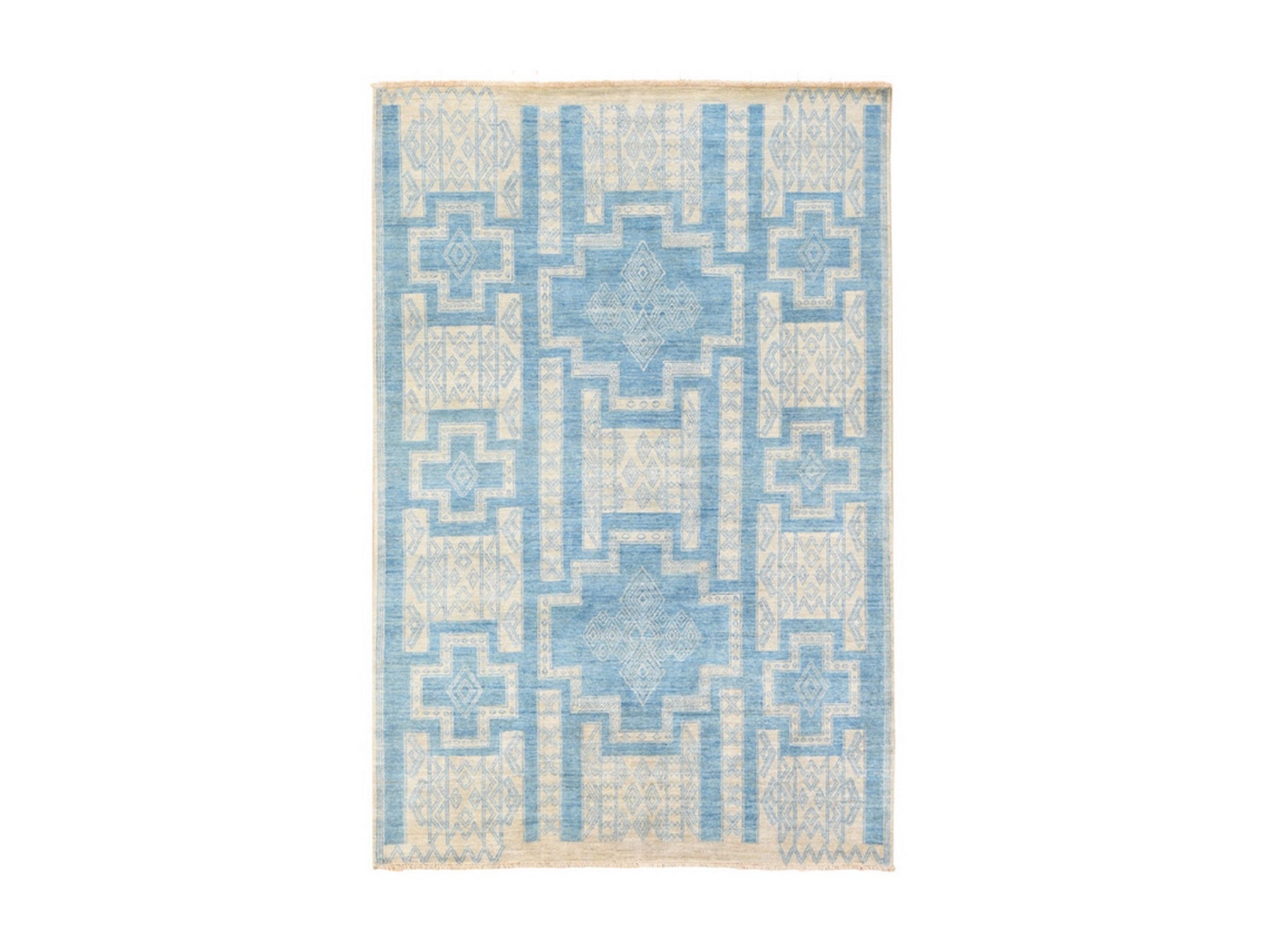 Blue 6'0" x 8'9" Oushak And Peshawar Hand knotted Wool Rug - Sku: O078685