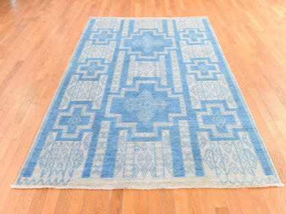 Blue 6'0" x 8'9" Oushak And Peshawar Hand knotted Wool Rug - Sku: O078685