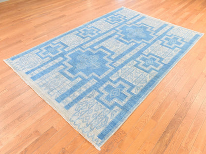 Blue 6'0" x 8'9" Oushak And Peshawar Hand knotted Wool Rug - Sku: O078685