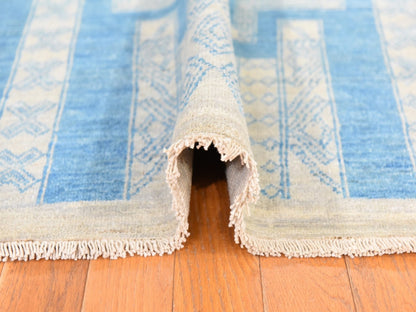 Blue 6'0" x 8'9" Oushak And Peshawar Hand knotted Wool Rug - Sku: O078685