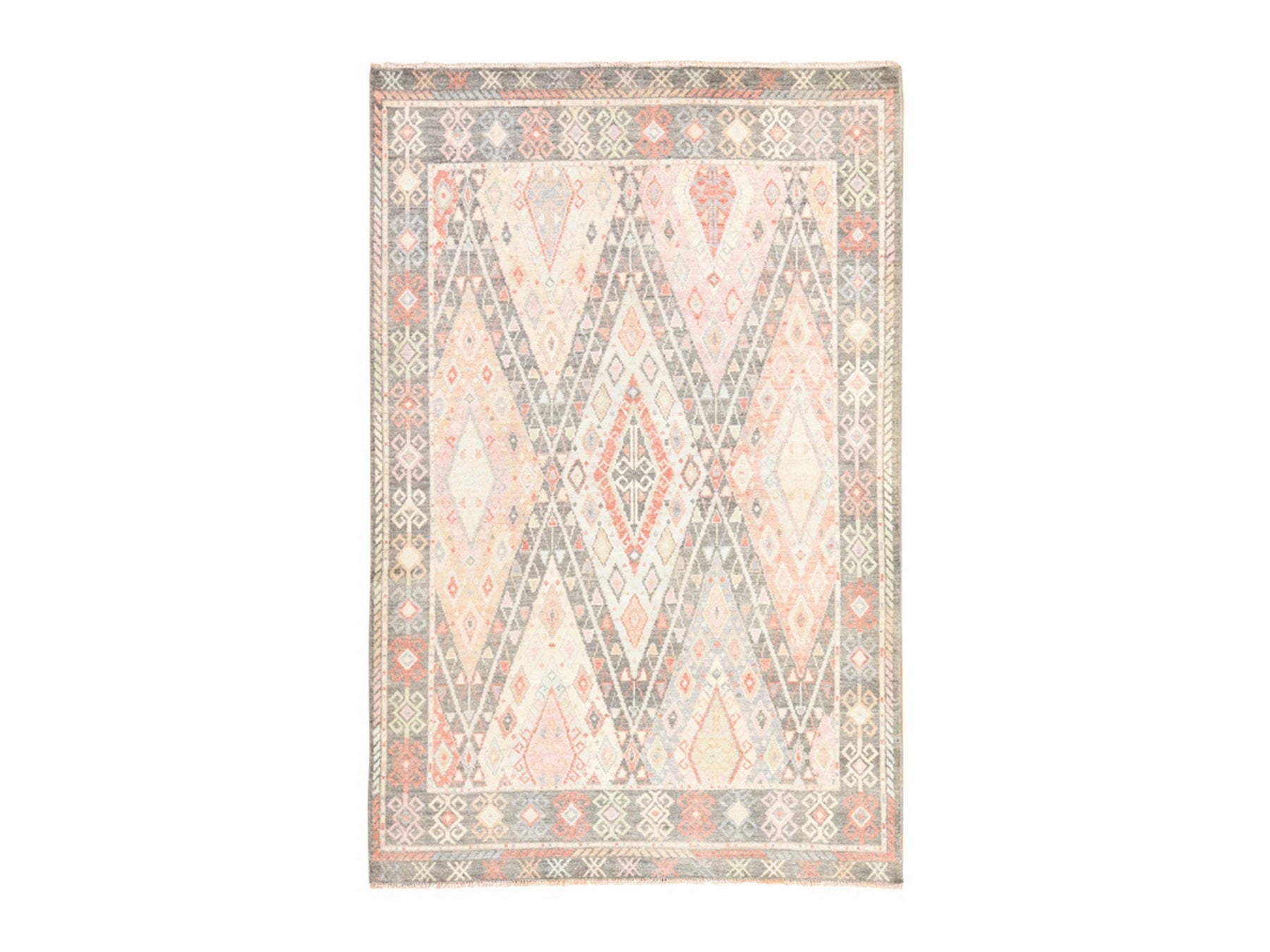 Tribal & Geometric hand-knotted wool rug in Gray, 6'1" x 9'2" — SKU O078686