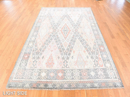 Tribal & Geometric hand-knotted wool rug in Gray, 6'1" x 9'2" — SKU O078686 (view 3)