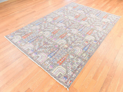 Brown 6'0" x 8'10" Transitional Hand knotted Wool Rug - Sku: O078688