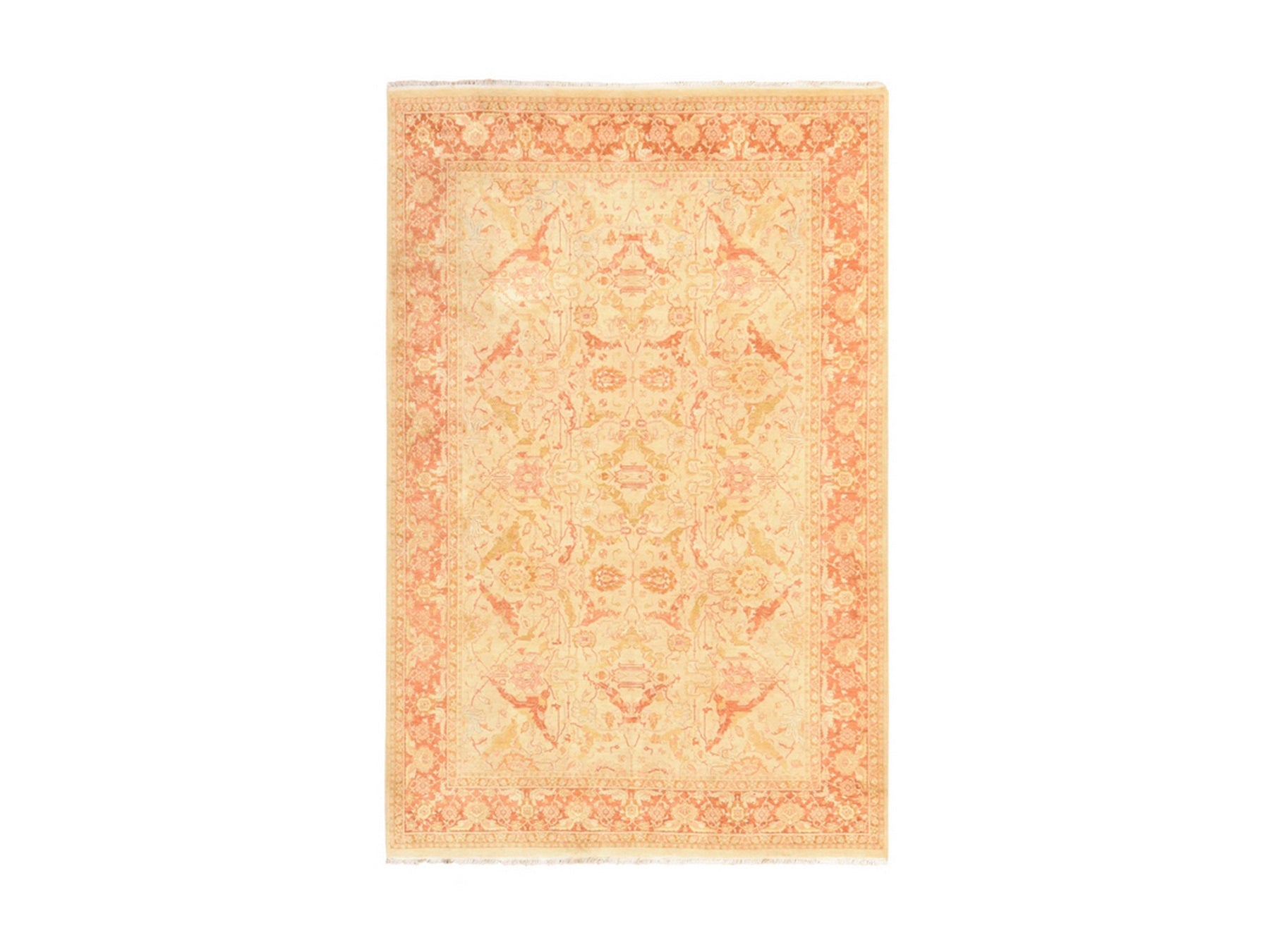 Beige 6'0" x 9'4" Oushak And Peshawar Hand knotted Wool Rug - Sku: O078690