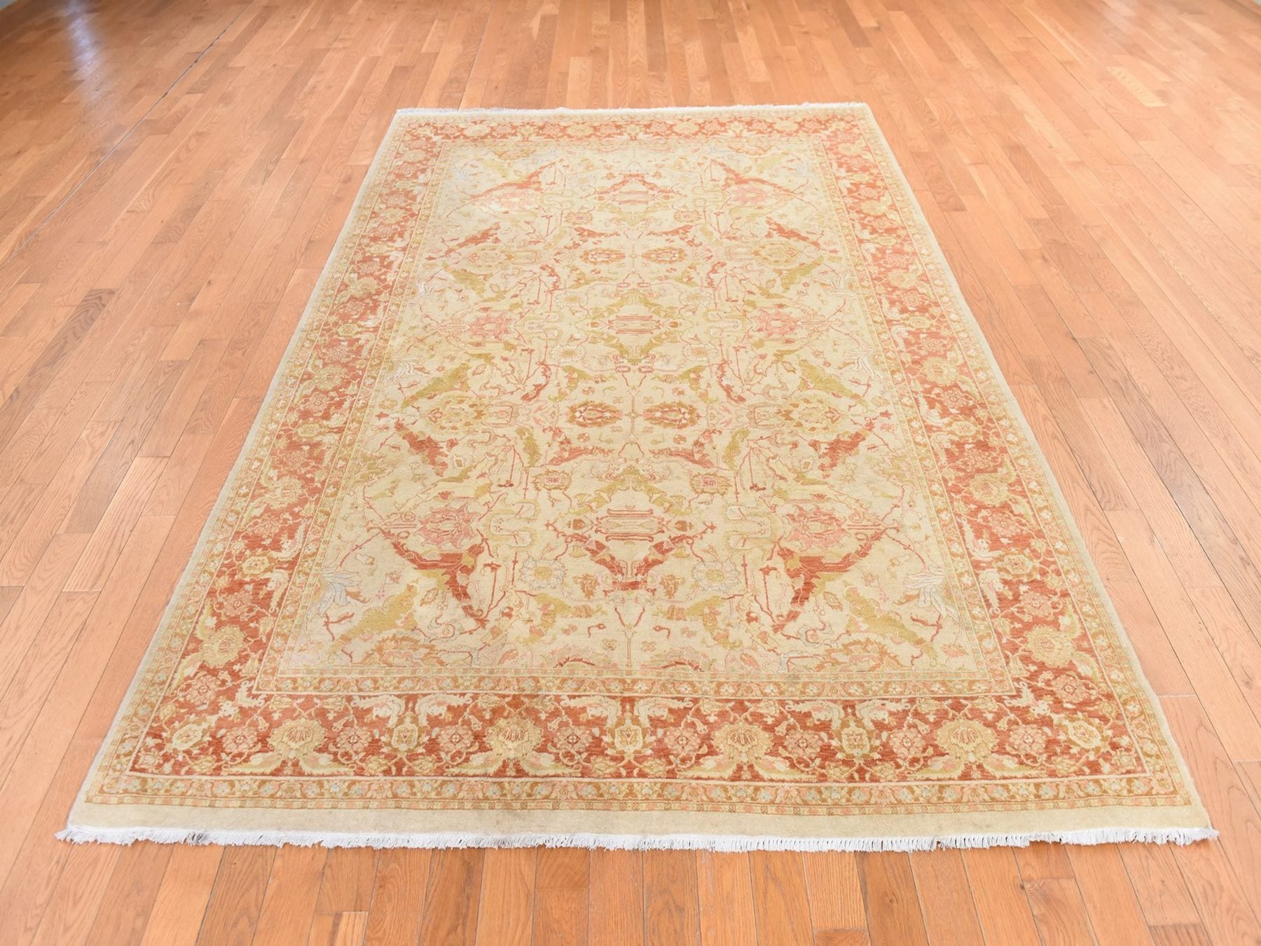 Beige 6'0" x 9'4" Oushak And Peshawar Hand knotted Wool Rug - Sku: O078690