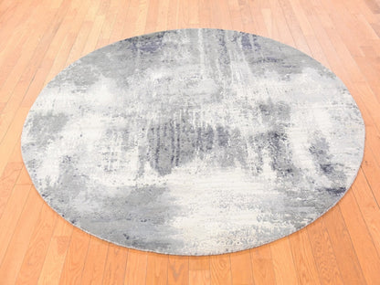 Ivory 6'2" x 6'2" Modern / Contemporary Hand knotted Wool/Silk Rug - Sku: O078691