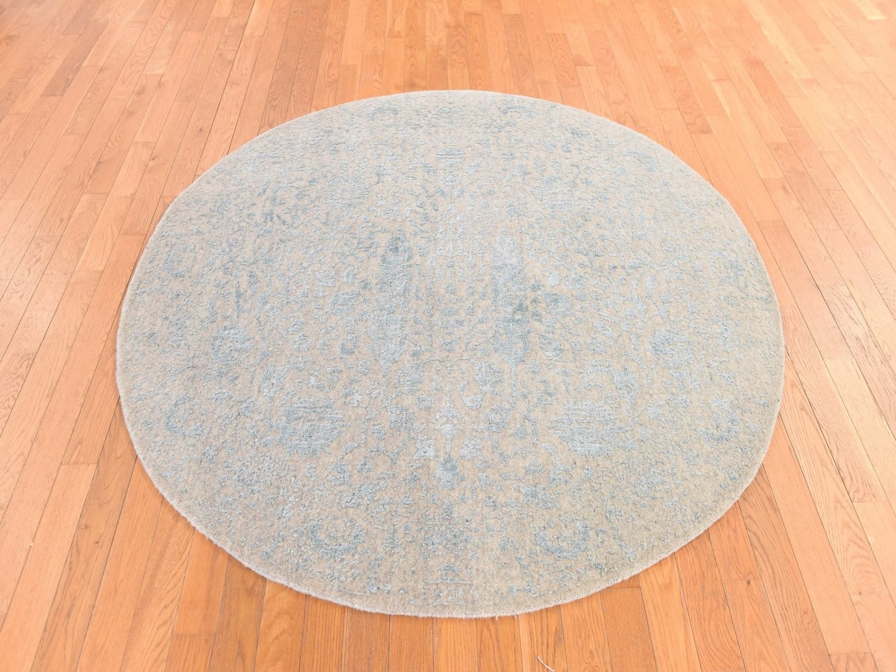Beige 5'10" x 5'10" Transitional Handloom Wool/Silk Rug - Sku: O078693