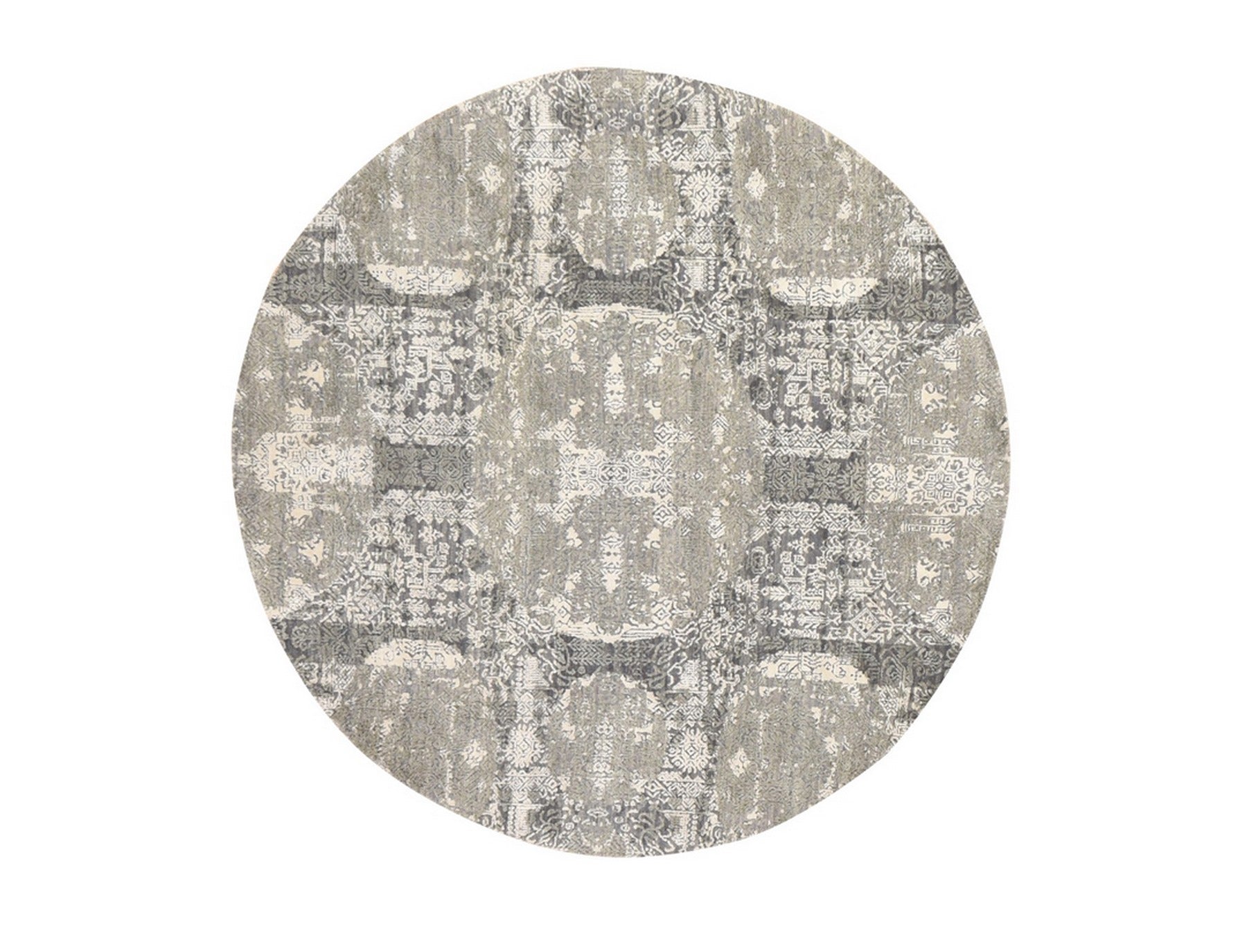 Grey 6'0" x 6'0" Transitional Hand knotted Wool/Silk Rug - Sku: O078694