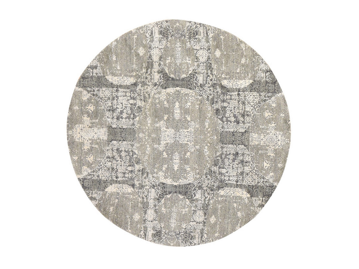 Transitional hand-knotted wool/silk rug in Gray, 6' x 6' — SKU O078694