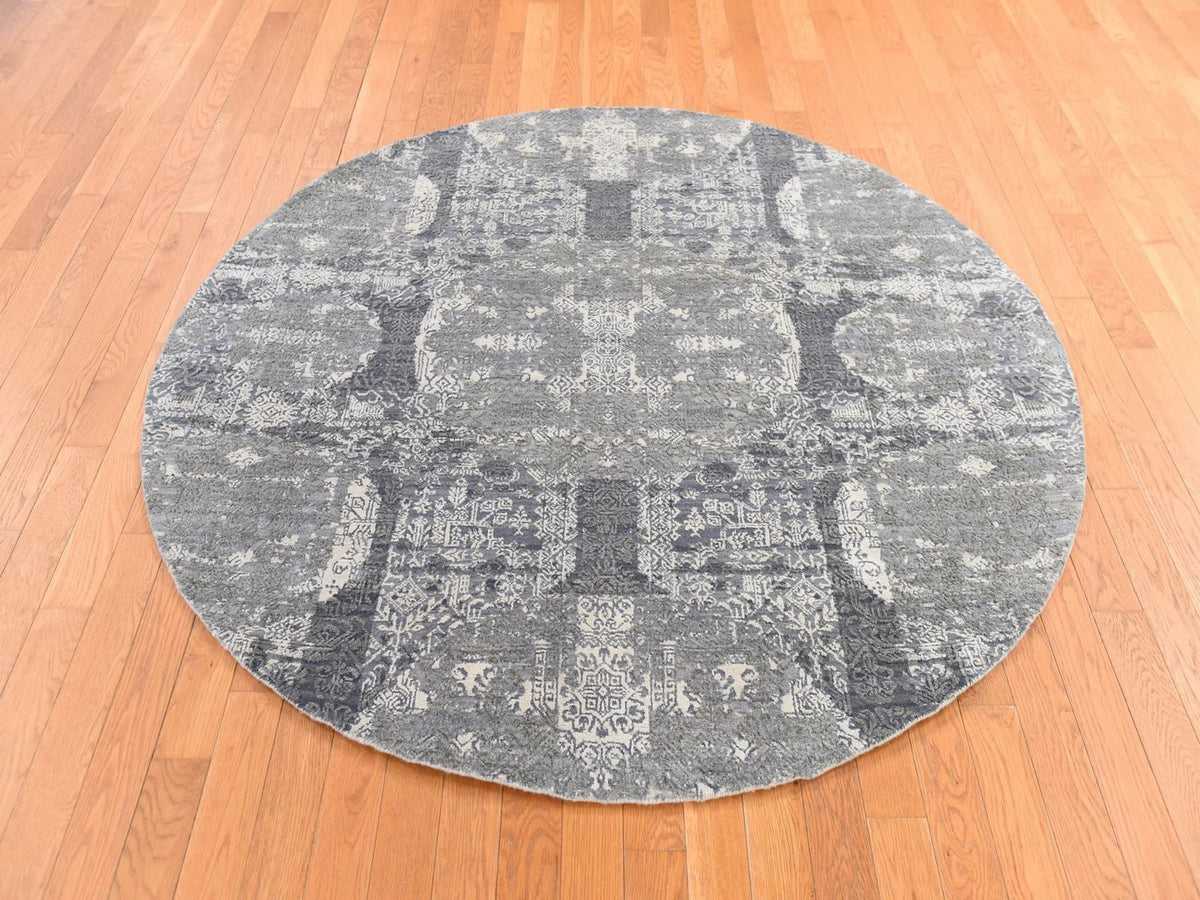 Transitional hand-knotted wool/silk rug in Gray, 6' x 6' — SKU O078694 (view 2)