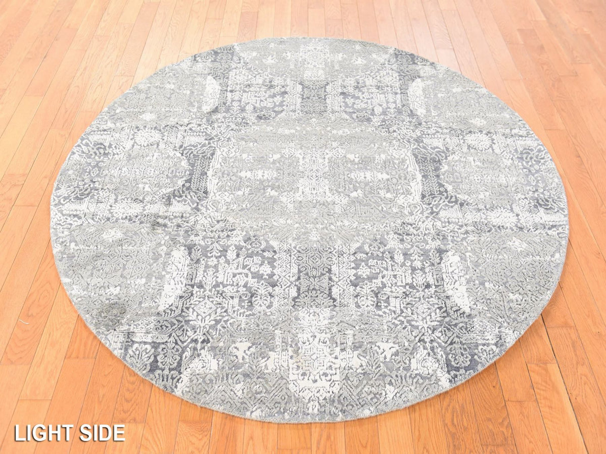 Transitional hand-knotted wool/silk rug in Gray, 6' x 6' — SKU O078694 (view 3)