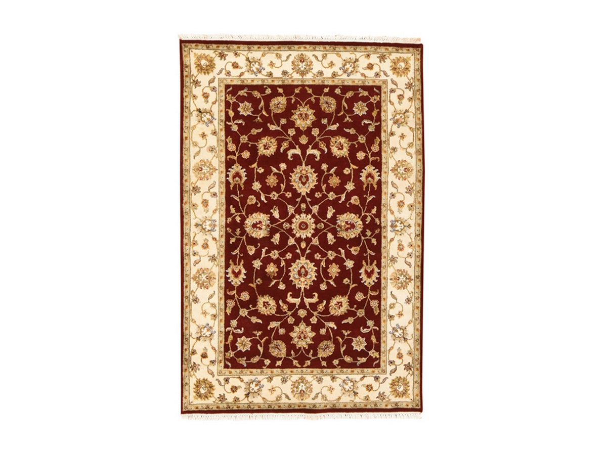 Rajasthan Rajasthan hand-knotted wool/silk rug in Red & Ivory, 4' x 6' — SKU O078697