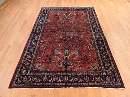 Sarouk Antique hand-knotted wool rug in Red & Midnight Blue, 7'7" x 11'9" — SKU O078698 (view 2)