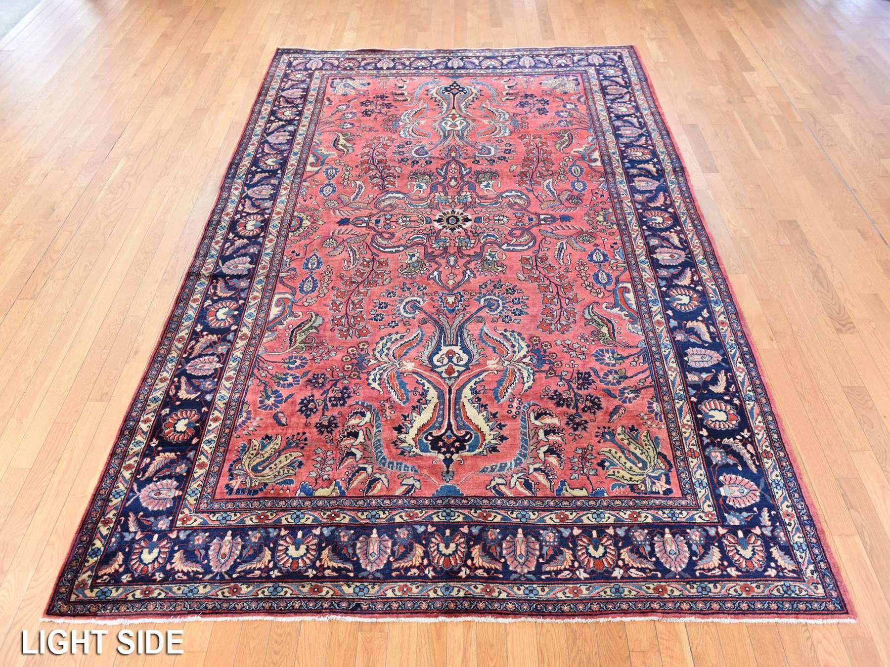 Sarouk Antique hand-knotted wool rug in Red & Midnight Blue, 7'7" x 11'9" — SKU O078698 (view 3)