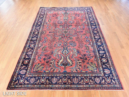 Sarouk Antique hand-knotted wool rug in Red & Midnight Blue, 7'7" x 11'9" — SKU O078698 (view 3)