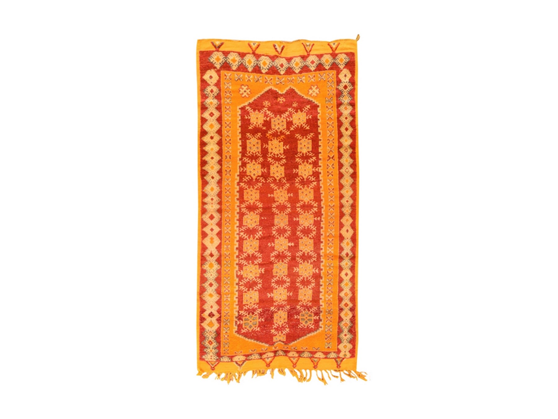 Tribal & Geometric hand-knotted wool runner in Red, 4'5" x 9' — SKU O078699