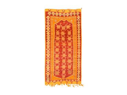 Tribal & Geometric hand-knotted wool runner in Red, 4'5" x 9' — SKU O078699