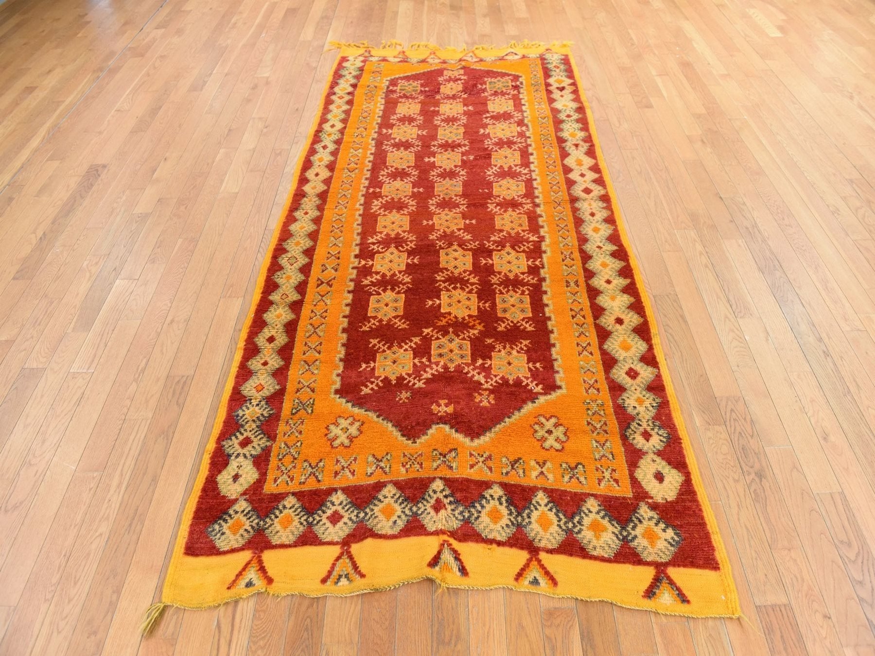Tribal & Geometric hand-knotted wool runner in Red, 4'5" x 9' — SKU O078699 (view 2)