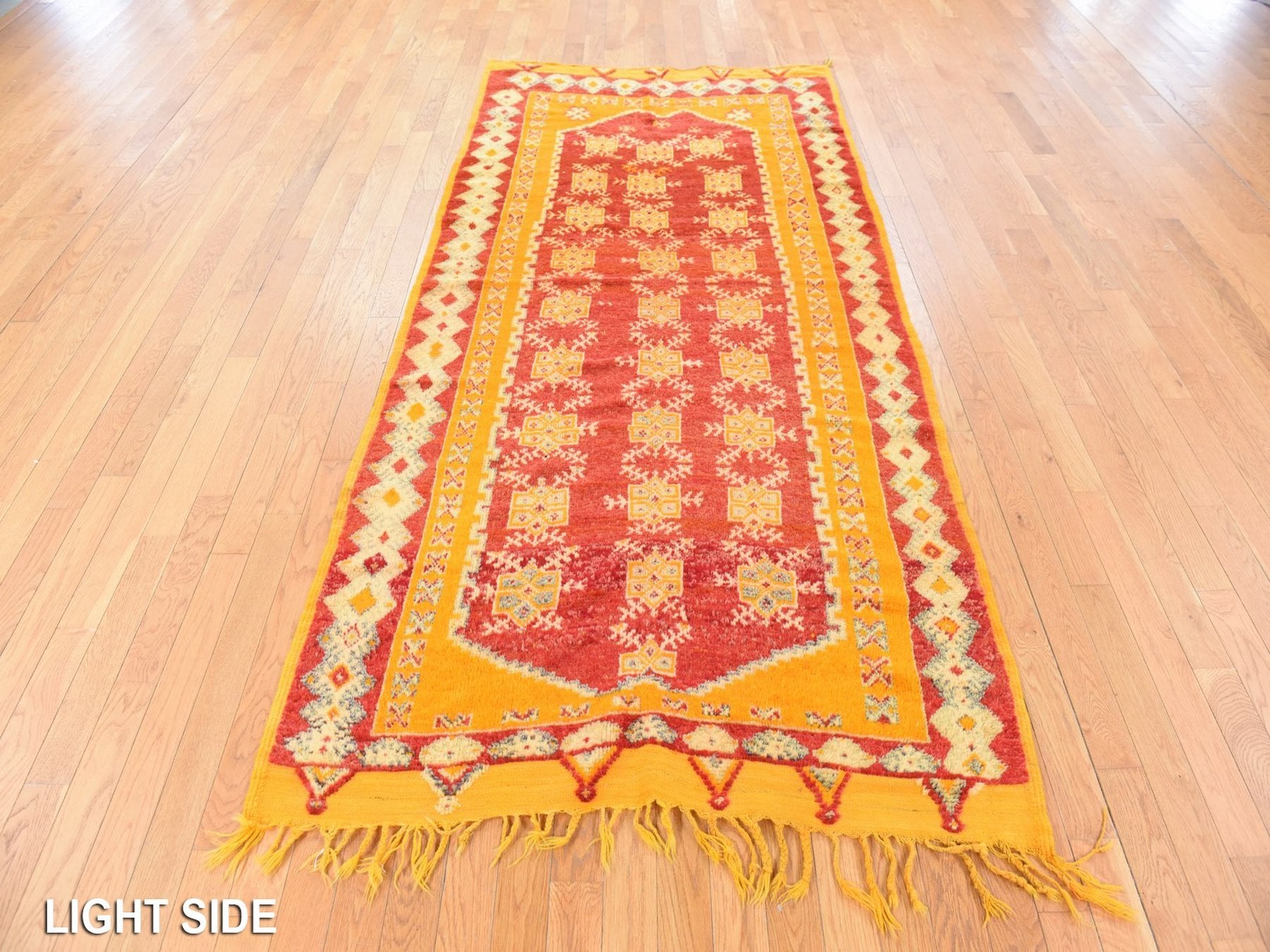 Tribal & Geometric hand-knotted wool runner in Red, 4'5" x 9' — SKU O078699 (view 3)