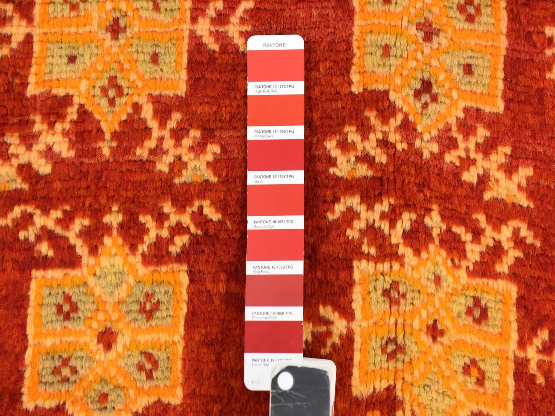 Tribal & Geometric hand-knotted wool runner in Red, 4'5" x 9' — SKU O078699 (view 5)