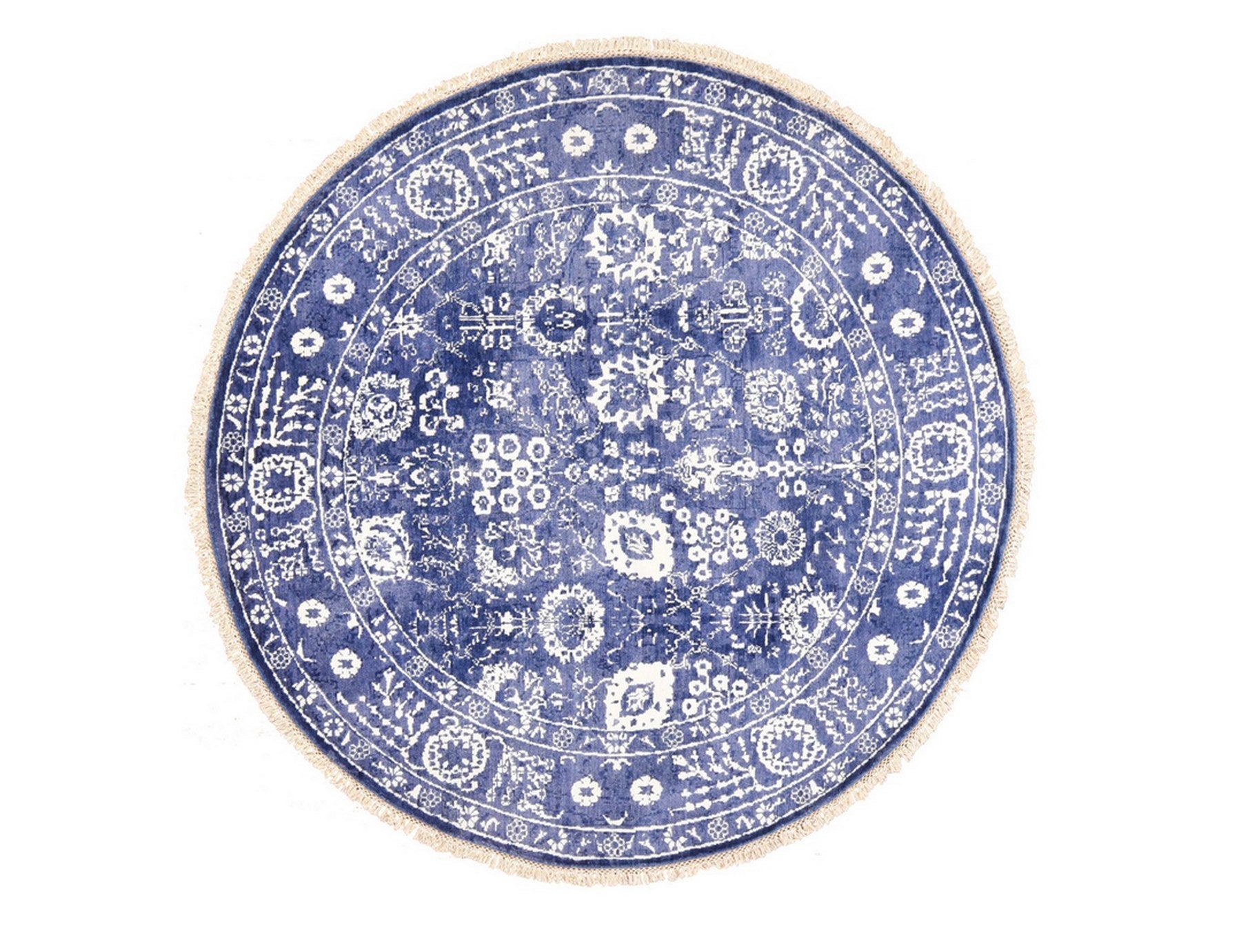 Blue 6'2" x 6'2" Transitional Hand knotted Wool/Silk Rug - Sku: O078702