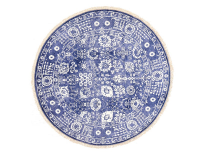 Blue 6'2" x 6'2" Transitional Hand knotted Wool/Silk Rug - Sku: O078702