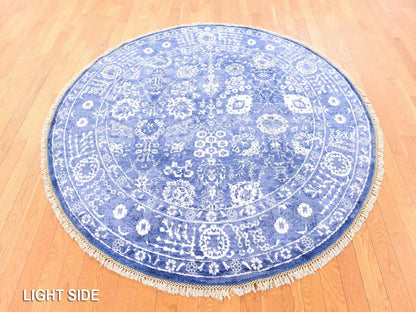 Blue 6'2" x 6'2" Transitional Hand knotted Wool/Silk Rug - Sku: O078702