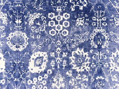 Blue 6'2" x 6'2" Transitional Hand knotted Wool/Silk Rug - Sku: O078702