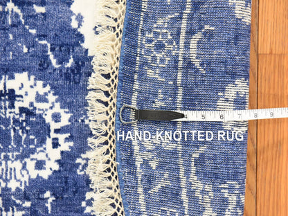 Blue 6'2" x 6'2" Transitional Hand knotted Wool/Silk Rug - Sku: O078702
