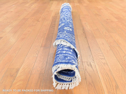 Blue 6'2" x 6'2" Transitional Hand knotted Wool/Silk Rug - Sku: O078702