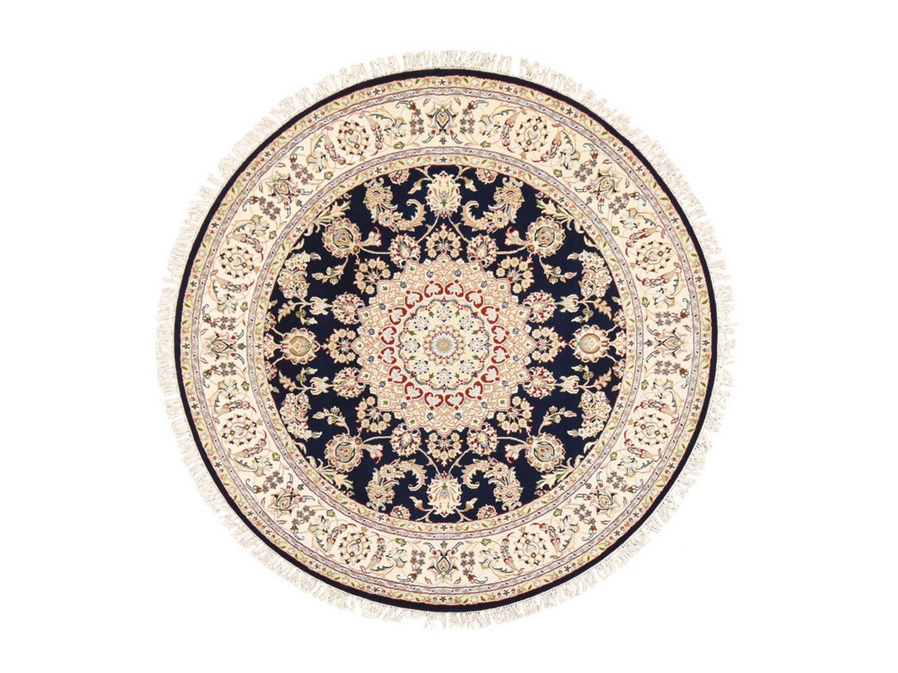 Blue 6'0" x 6'0" Fine Oriental Hand knotted Wool/Silk Rug - Sku: O078703