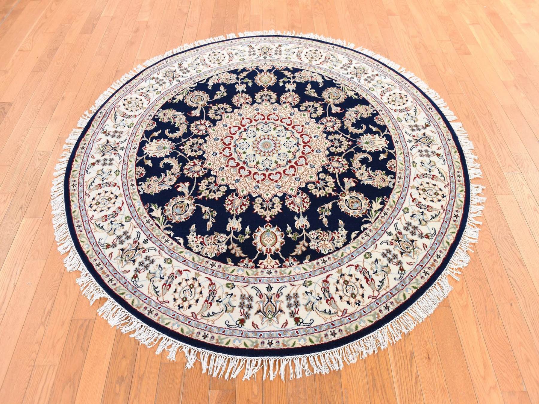 Nain Fine Oriental hand-knotted wool/silk rug in Blue & Ivory, 6' x 6' — SKU O078703 (view 2)