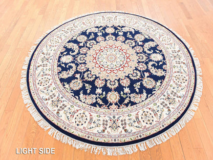 Blue 6'0" x 6'0" Fine Oriental Hand knotted Wool/Silk Rug - Sku: O078703
