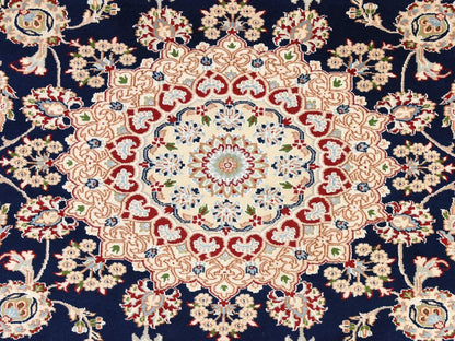 Blue 6'0" x 6'0" Fine Oriental Hand knotted Wool/Silk Rug - Sku: O078703