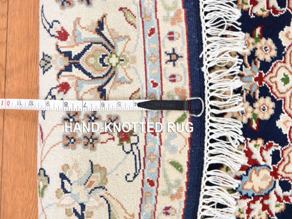 Nain Fine Oriental hand-knotted wool/silk rug in Blue & Ivory, 6' x 6' — SKU O078703 (view 6)