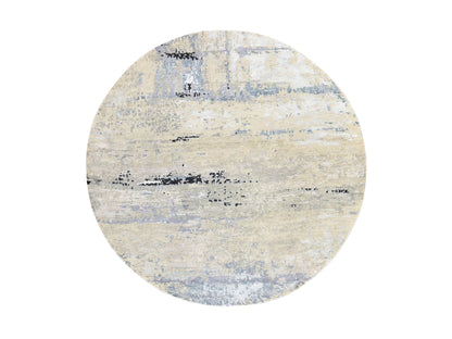 Grey 6'0" x 6'0" Modern and Contemporary Hand knotted Wool/Silk Rug - Sku: O078705