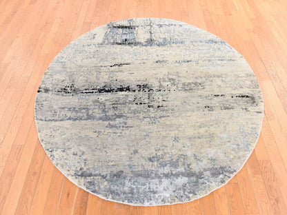 Grey 6'0" x 6'0" Modern and Contemporary Hand knotted Wool/Silk Rug - Sku: O078705