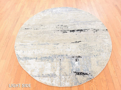 Grey 6'0" x 6'0" Modern and Contemporary Hand knotted Wool/Silk Rug - Sku: O078705
