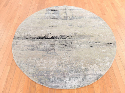 Modern / Contemporary hand-knotted wool/silk rug in Gray, 6' x 6' — SKU O078706 (view 2)