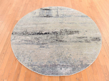 Modern / Contemporary hand-knotted wool/silk rug in Gray, 6' x 6' — SKU O078707 (view 2)