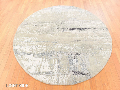 Grey 6'0" x 6'0" Modern and Contemporary Hand knotted Wool/Silk Rug - Sku: O078707